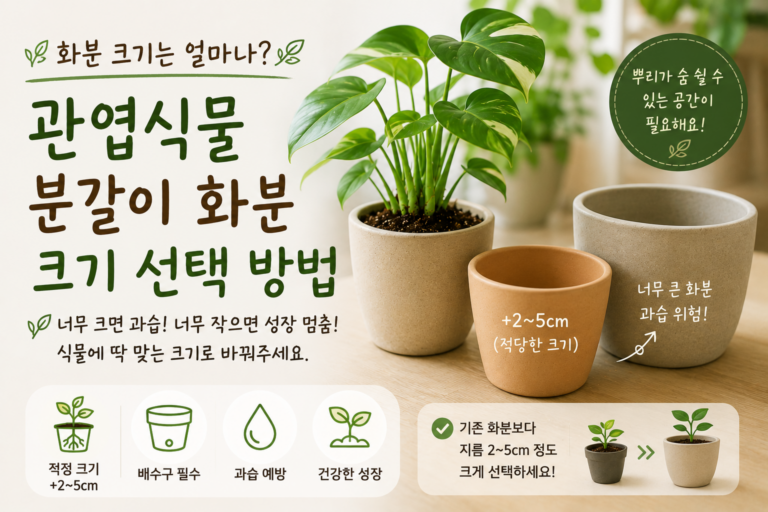 화분 크기는 얼마나 크게 바꿔야 할까? 관엽식물 분갈이 화분 선택 방법 3 화분 크기 선택 가이드 썸네일